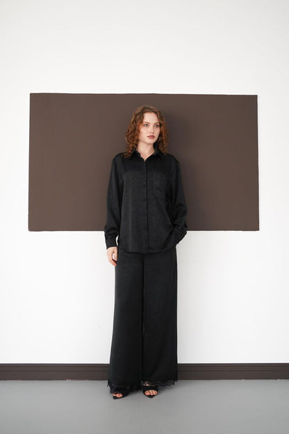 Pleated Lace-Hem Trousers