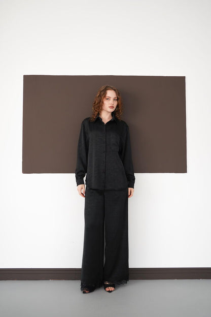 Pleated Lace-Hem Trousers