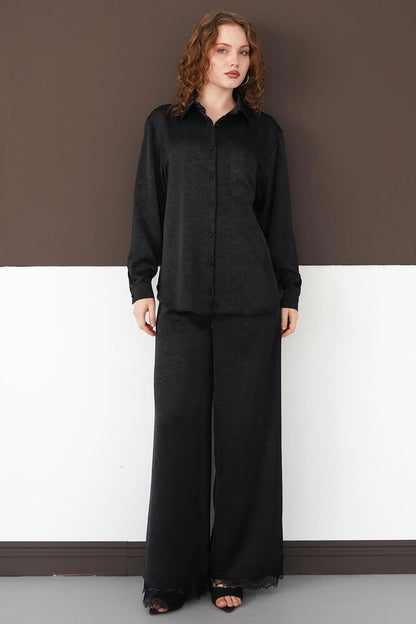 Pleated Lace-Hem Trousers