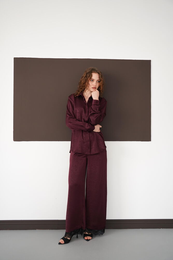 Pleated Lace-Hem Trousers