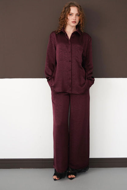 Pleated Lace-Hem Trousers