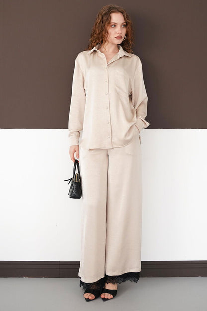 Pleated Lace-Hem Trousers