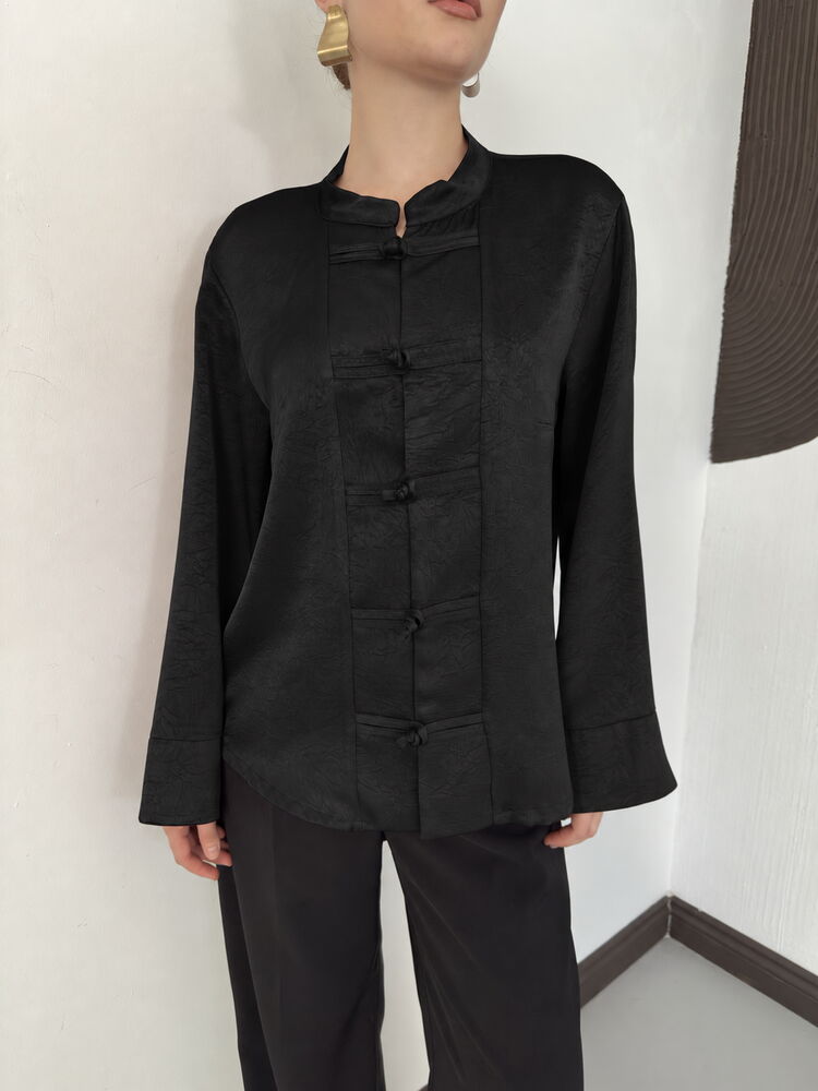Crinkle Satin Mandarin Blouse