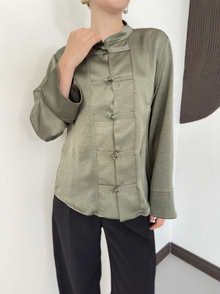 Crinkle Satin Mandarin Blouse