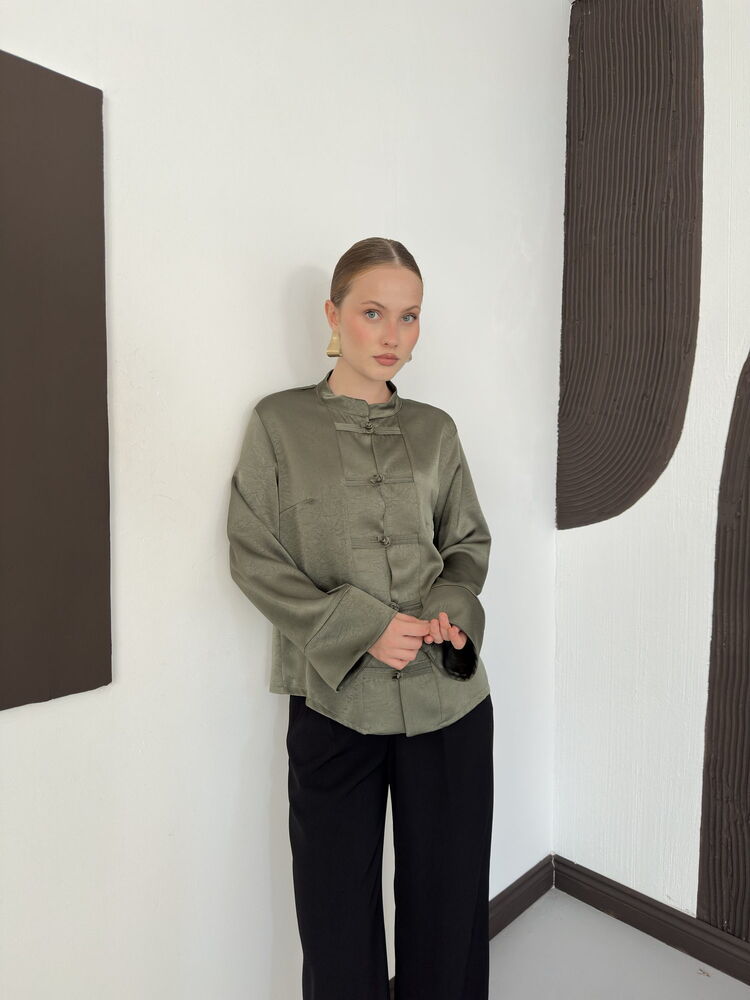 Crinkle Satin Mandarin Blouse