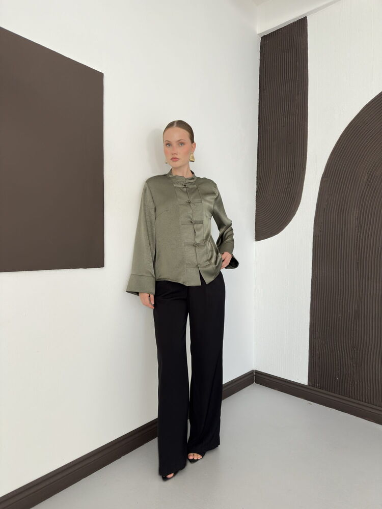 Crinkle Satin Mandarin Blouse