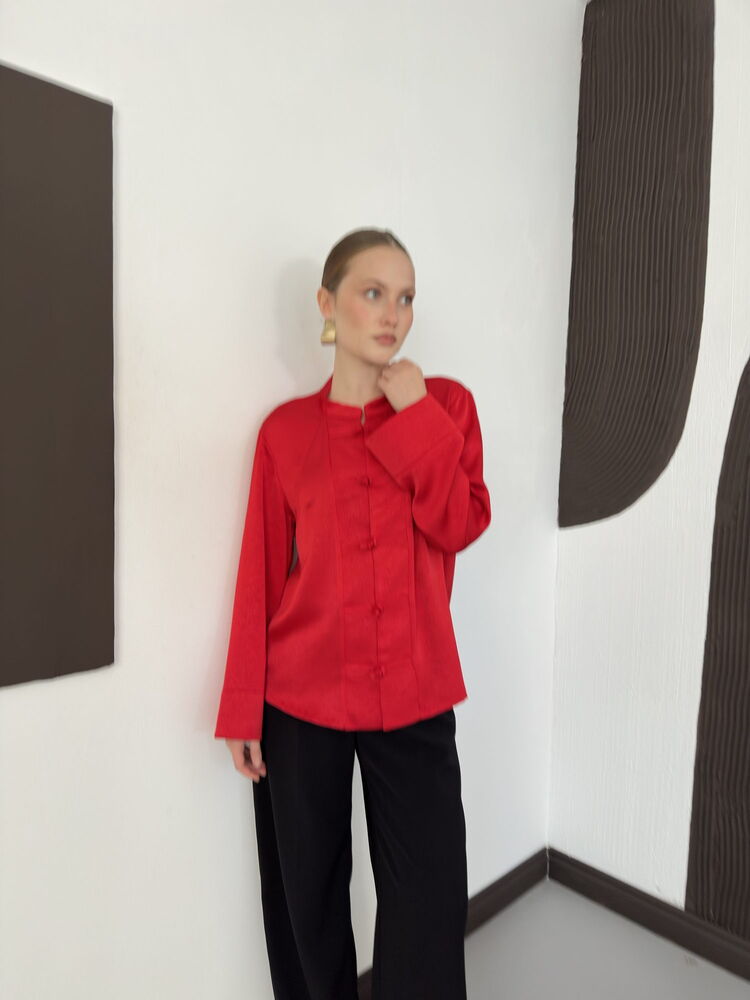Crinkle Satin Mandarin Blouse