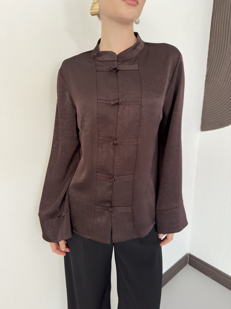 Crinkle Satin Mandarin Blouse