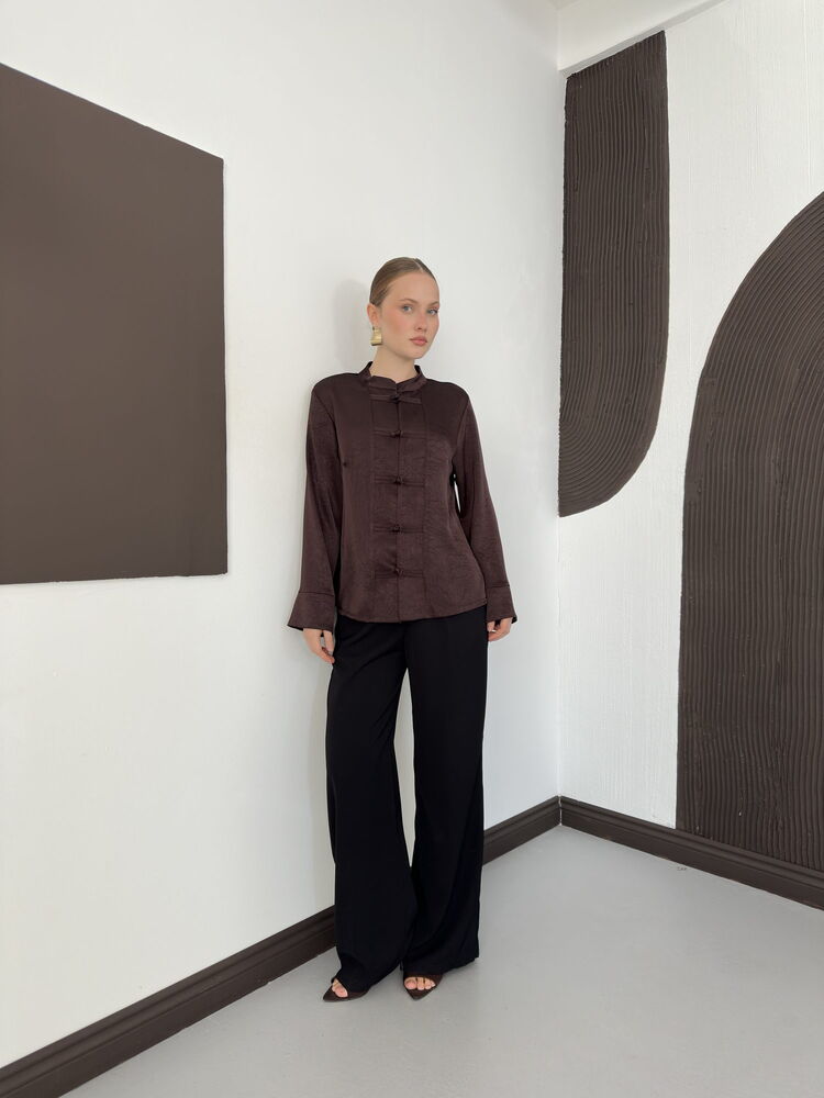Crinkle Satin Mandarin Blouse