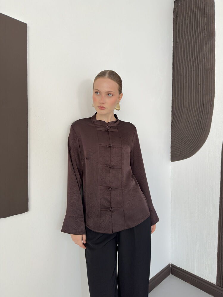 Crinkle Satin Mandarin Blouse