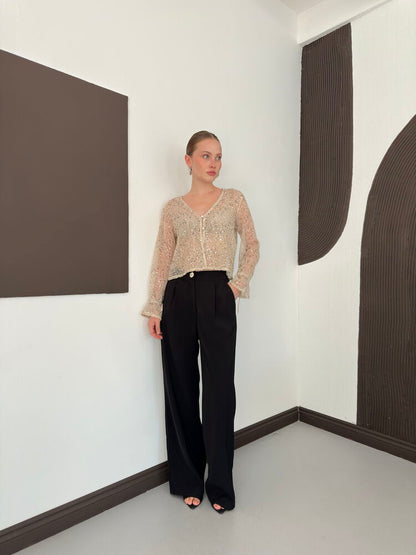 Sequin Mesh Button Blouse