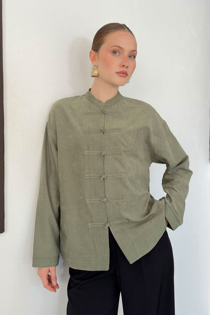 Frog-Button Cupro Blouse