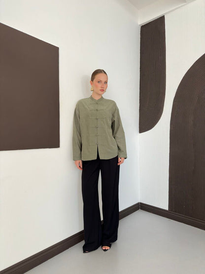 Frog-Button Cupro Blouse