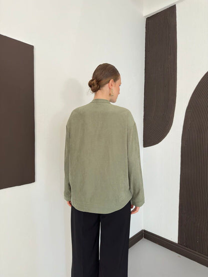 Frog-Button Cupro Blouse