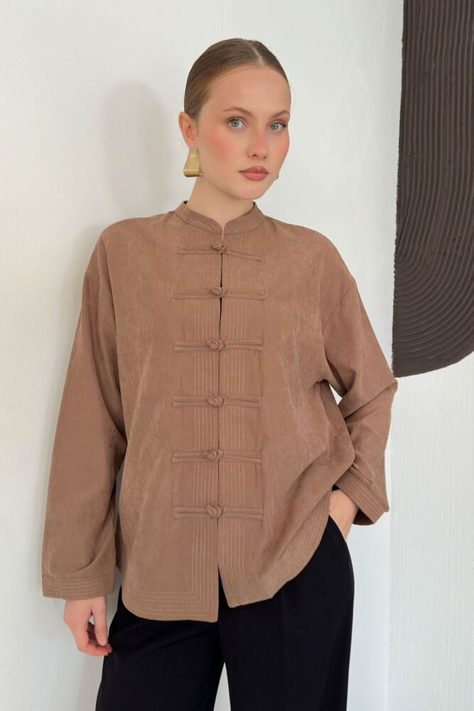 Frog-Button Cupro Blouse