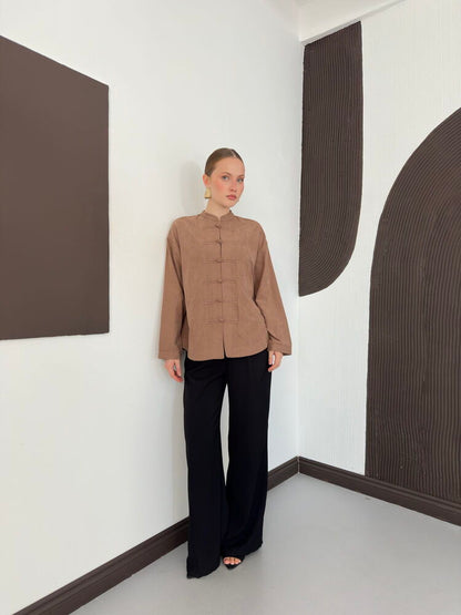 Frog-Button Cupro Blouse