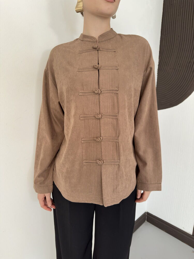 Frog-Button Cupro Blouse