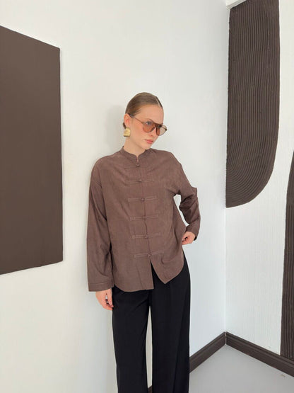 Frog-Button Cupro Blouse