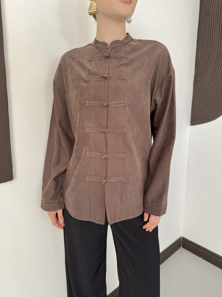 Frog-Button Cupro Blouse