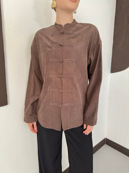 Frog-Button Cupro Blouse
