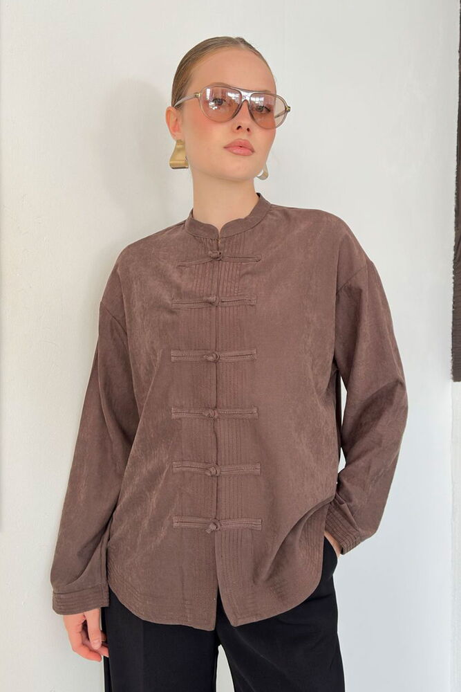 Frog-Button Cupro Blouse