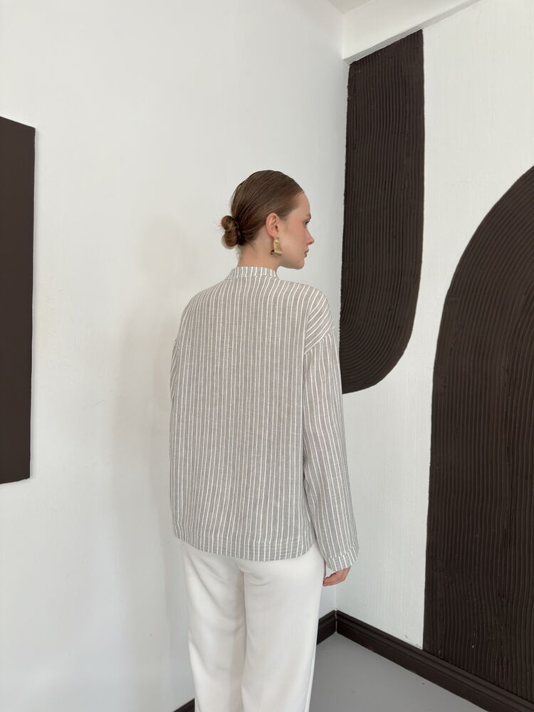 Striped Poplin Frog-Button Blouse