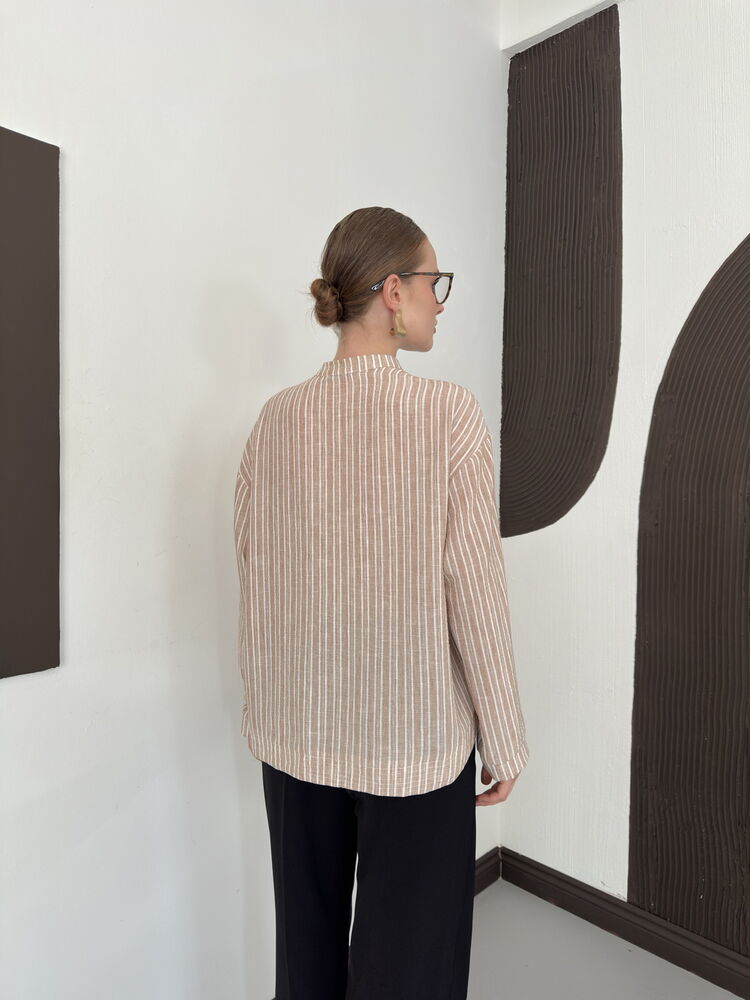 Striped Poplin Frog-Button Blouse