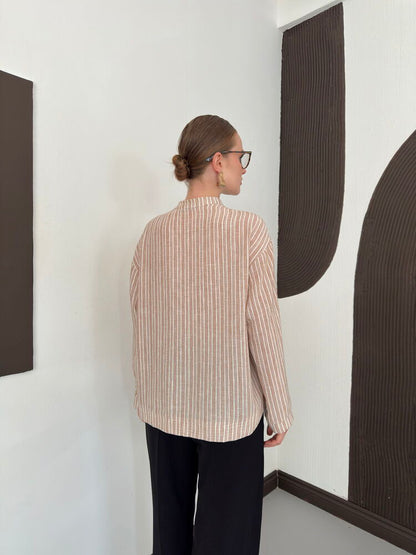 Striped Poplin Frog-Button Blouse