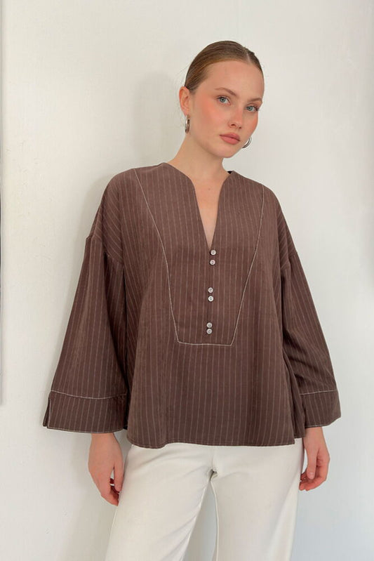Striped V-Neck Blouse