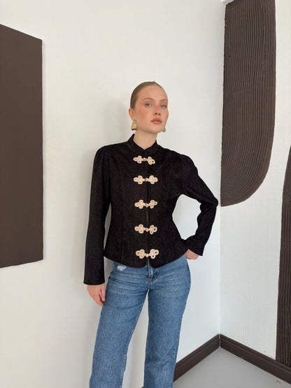 Velvet Frog-Button Jacket