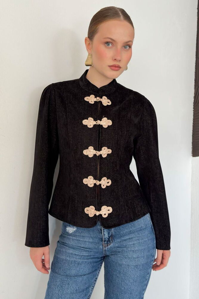 Velvet Frog-Button Jacket