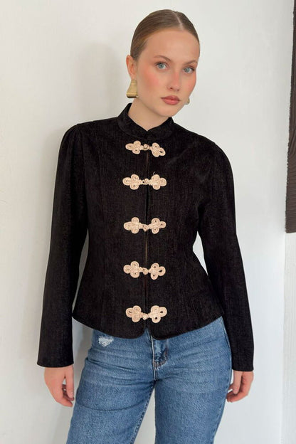 Velvet Frog-Button Jacket