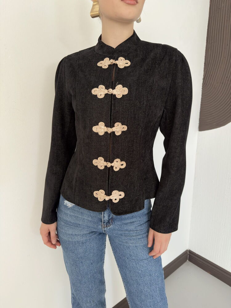 Velvet Frog-Button Jacket