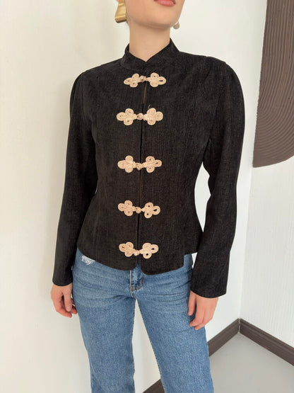 Velvet Frog-Button Jacket