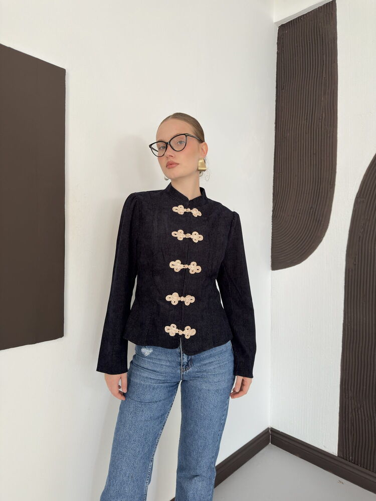 Velvet Frog-Button Jacket