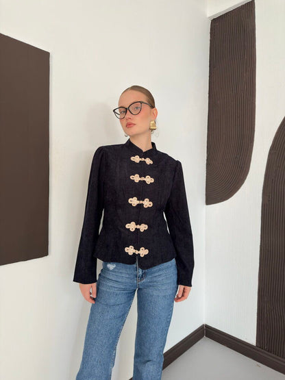 Velvet Frog-Button Jacket