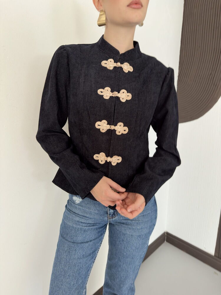 Velvet Frog-Button Jacket