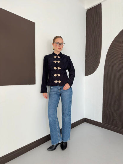 Velvet Frog-Button Jacket