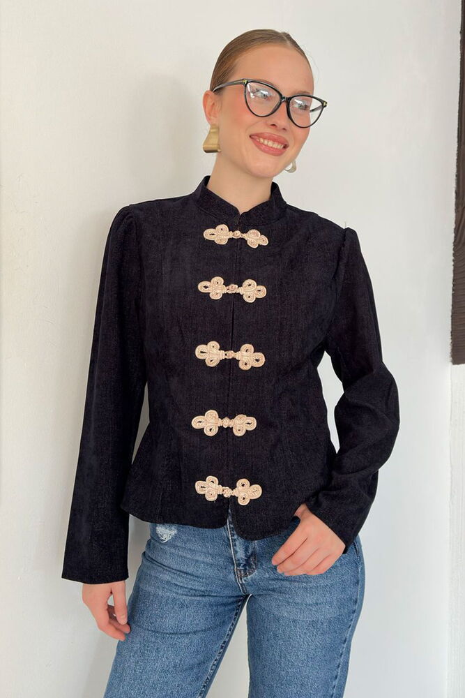 Velvet Frog-Button Jacket
