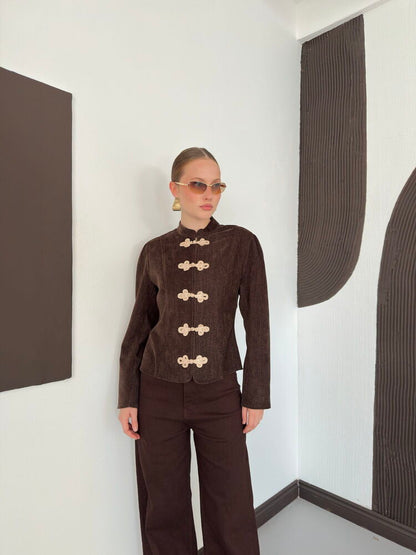 Velvet Frog-Button Jacket