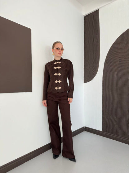 Velvet Frog-Button Jacket