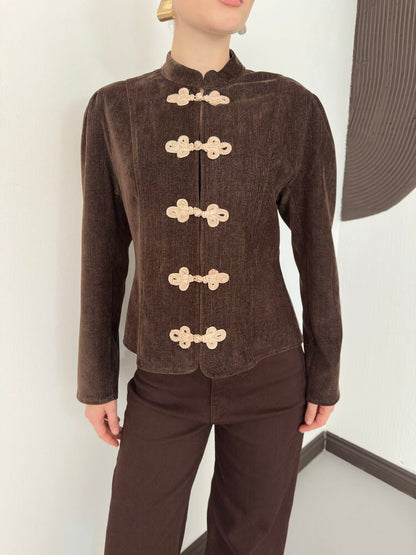 Velvet Frog-Button Jacket