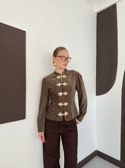 Velvet Frog-Button Jacket