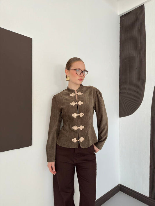 Velvet Frog-Button Jacket