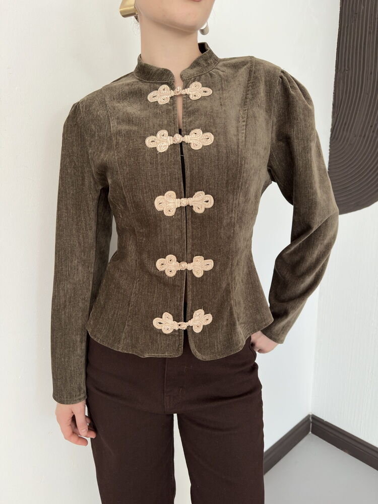 Velvet Frog-Button Jacket