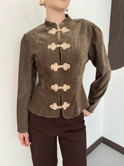 Velvet Frog-Button Jacket
