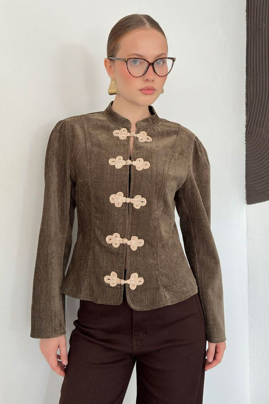 Velvet Frog-Button Jacket