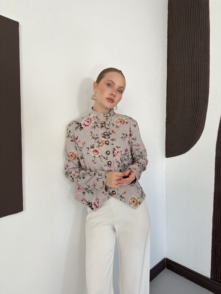Asymmetric Floral Velvet Jacket