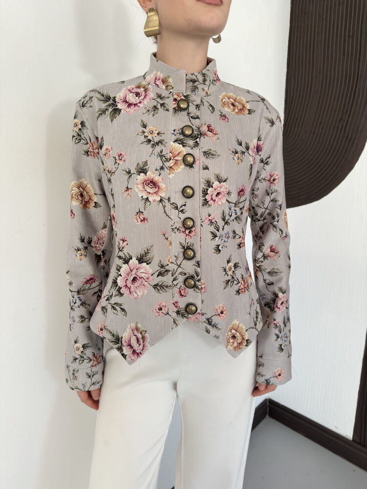 Asymmetric Floral Velvet Jacket