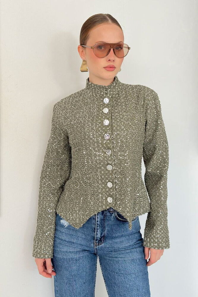 Sequin Tweed Asymmetric Jacket